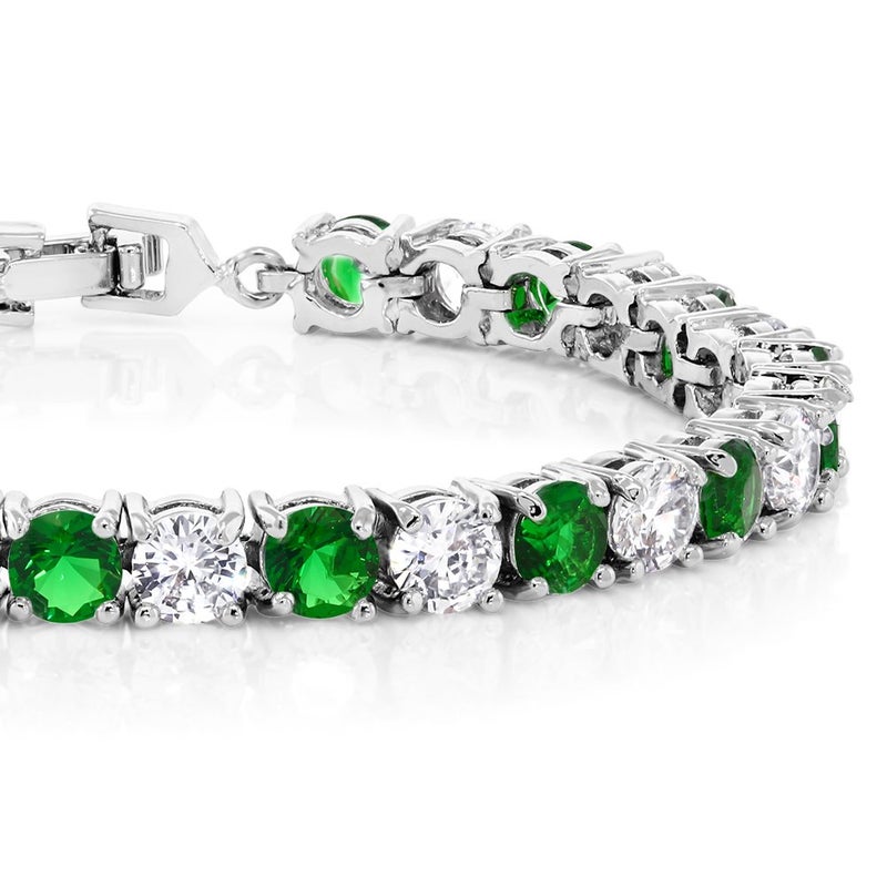 GEM STONE KING سوار تنس نسائي من زيركونيا مكعبة متعددة الألوان (7.50 قيراط، 7 بوصة)، أبيض وأخضر - Image 2